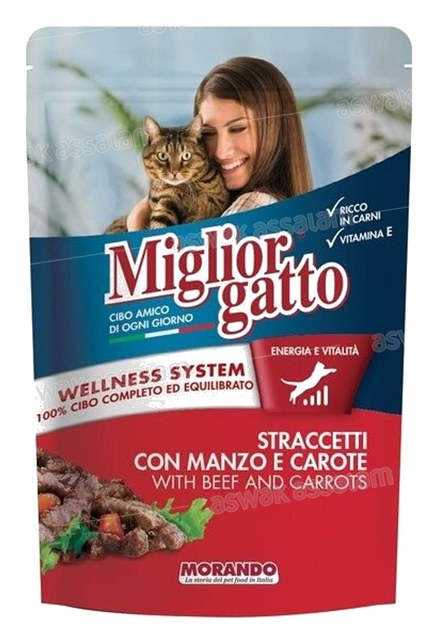 STRACCETTI POUR CHAT AU BOEUF ET CAROTTES 100G MIGLIOR GATTO MORANDO