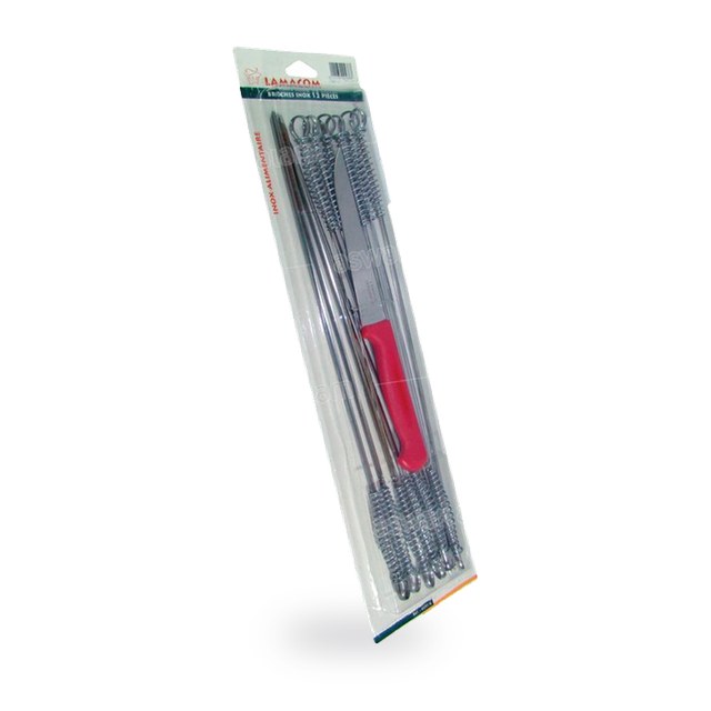 12 BROCHETTES EN INOX LAMACOM (COUTEAU GRATUIT)