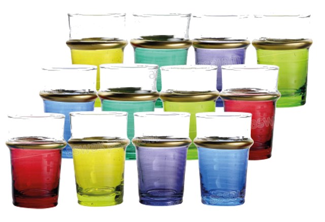 12 VERRES A THE ZMAN COLORES AVEC FILET OR