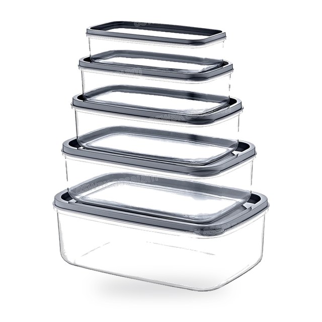 ENSEMBLE DE 5 BOITES RECTANGULAIRES 330ML, 530ML, 850ML, 1,3L, 2,1L