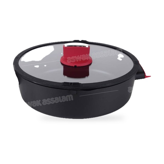 MARMITE BASSE EN ALUMINIUM REVETEMENT ANTI-ADHERENT TEFLON AVEC COUVERCLE 28CM HYPE