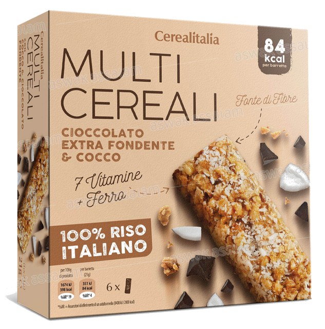 BARRE MULTI-CEREALES AUX NOIX DE COCO ET CHOCOLAT 6*21G CEREALITALIA