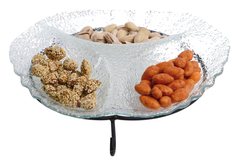 PLAT ROND 3 COMPARTIMENTS EN VERRE AVEC SUPPORT 26CM