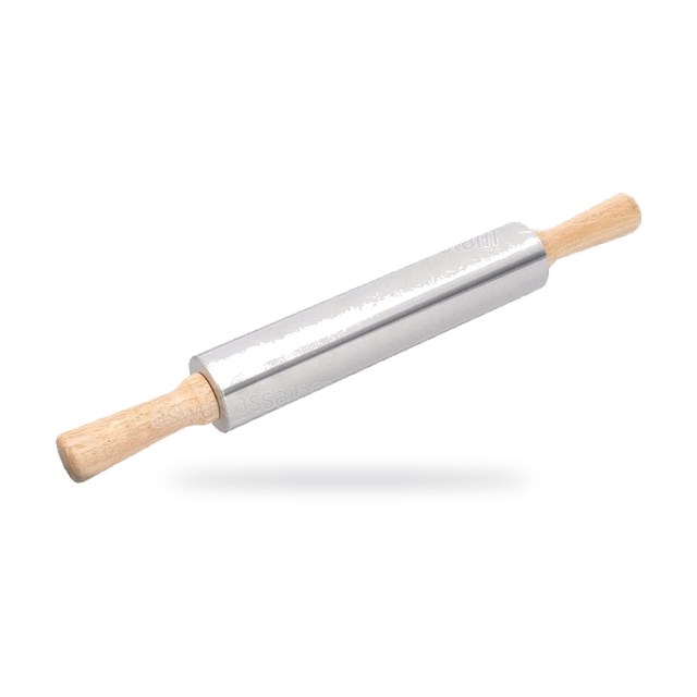ROULEAU A PATE INOX AVEC MANCHES EN BOIS