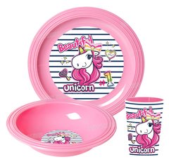 Set de 3 Pieces Gobelet, Bol et Assiette en Plastique Licorne