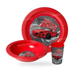 Set de 3 Pieces Gobelet, Bol et Assiette en Plastique Speed Racer