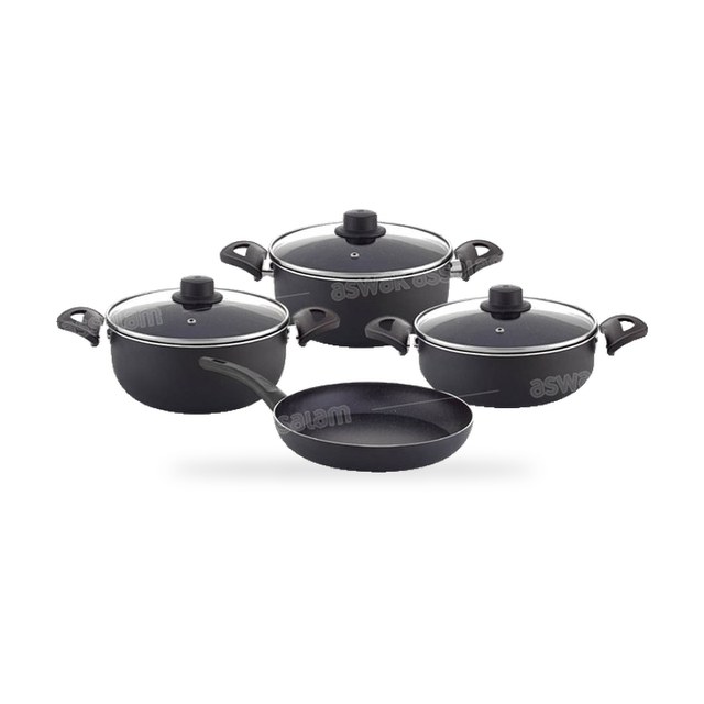 SET DE 7 PIECES 2 MARMITES HAUTES 18 ET 22CM + MARMITE 26CM + POELE 26CM
