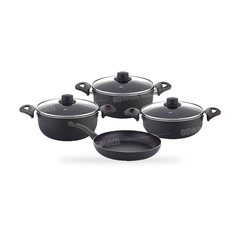 SET DE 7 PIECES 2 MARMITES HAUTES 18 ET 22CM + MARMITE 26CM + POELE 26CM