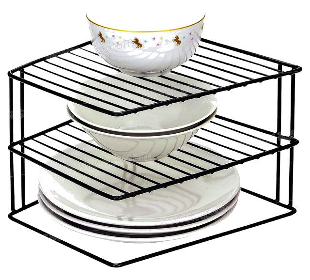 SUPPORT D’ANGLE METALLIQUE NOIR POUR ASSIETTES 2 NIVEAUX