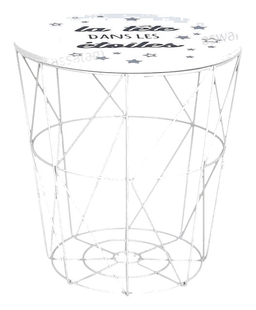 TABLE FILAIRE EN BOIS ET METAL – BLANC « LA TETE DANS LES ETOILES » 30*30CM