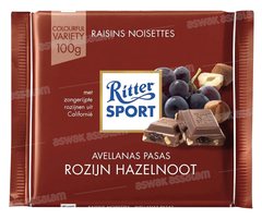 CHOCOLAT RAISINS-NOISETTES 100G RITTER SPORT