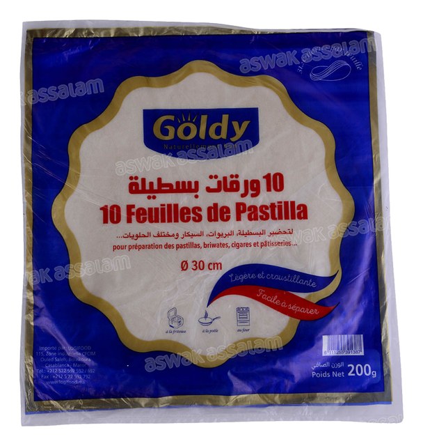 FEUILLES DE PASTILLA 30CM 10 UNITES 200G GOLDY