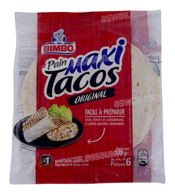PAIN MAXI TACOS ORIGINAL 6 UNITES 378G BIMBO