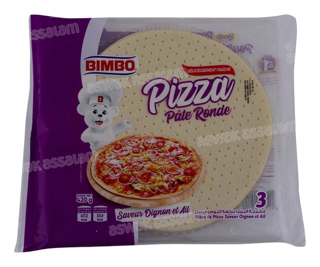 PATE A PIZZA RONDE SAVEUR OIGNON ET AIL 3 UNITES 420G BIMBO