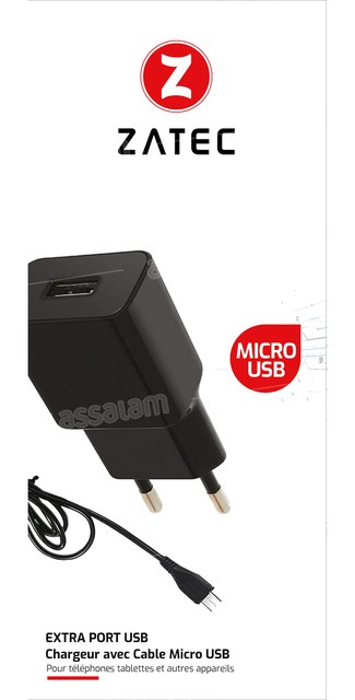 CHARGEUR AVEC CABLE INTEGRE MICRO USB M-C03 ZATEC