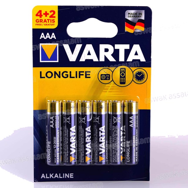 6 PILES ALCALINES SUPERLIFE TYPE AAA VARTA (4+2 GRATUITES)
