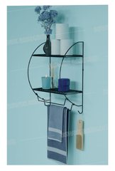ETAGERE SALLE DE BAIN NOIRE EN METAL 2 NIVEAUX AVEC PORTE-SERVIETTE