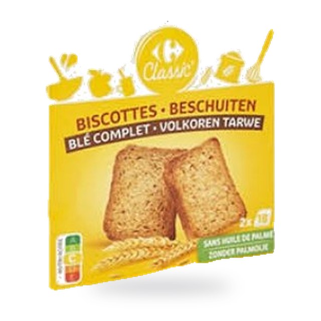 Biscottes au blé complet Carrefour 300g mm mm mm