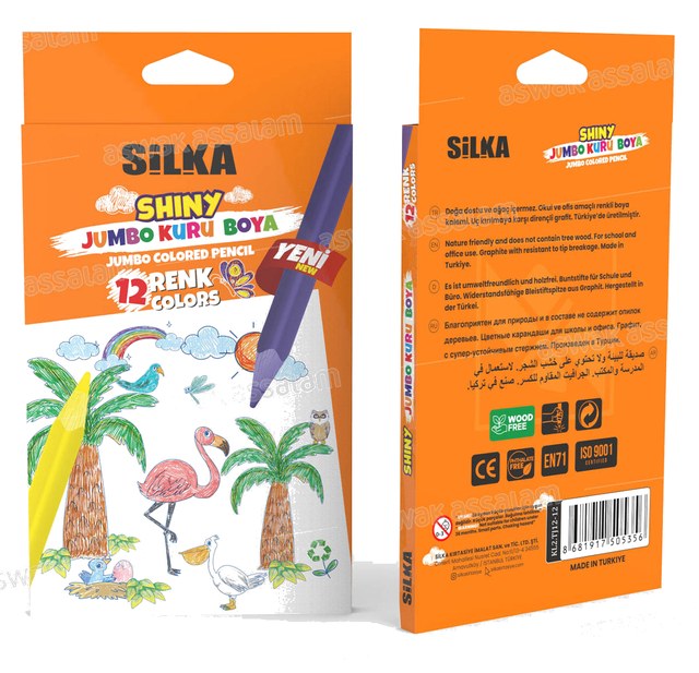 12 CRAYONS DE COULEUR JUMBO SHINY SILKA