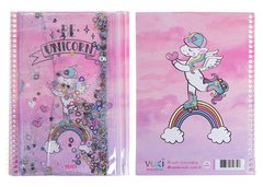 BLOC NOTES COUVERTURE EAU PAILLETEE MOTIF LICORNE 21*16*0,6CM 80 PAGES VUKI