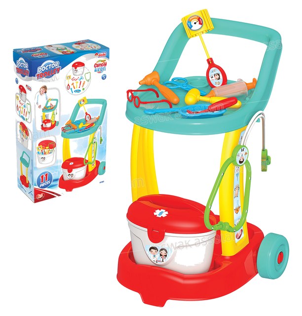 CHARIOT DE DOCTEUR AVEC ACCESSOIRES 11 PIECES POUR ENFANT
