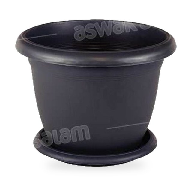 POT DE FLEURS AVEC SOUCOUPE 5L GRIS GAMME VILLA FLOWER