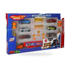 SET CAMION + VOITURES + PLAQUES SIGNALETIQUES 16 PIECES 42*26CM