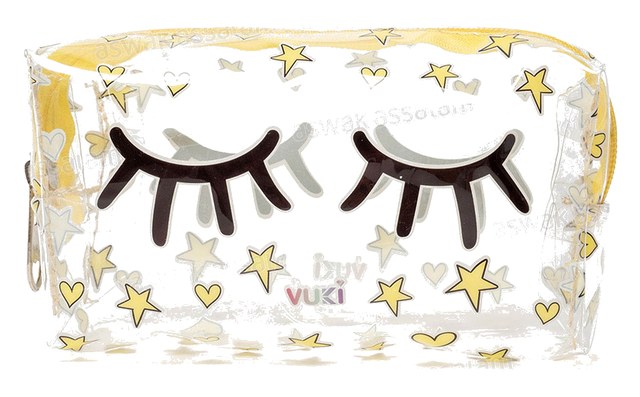 TROUSSE A CRAYONS A FERMETURE ECLAIR TRANSPARENTE MOTIF CILS 18,5*9*6CM VUKI