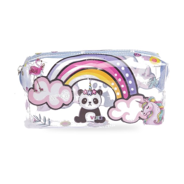 TROUSSE A CRAYONS A FERMETURE ECLAIR TRANSPARENTE MOTIF PANDA 18,5*9*6CM VUKI