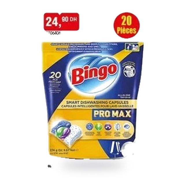 Capsules lave-vaisselle Bingo Pro Max – Lot de 20 pièces