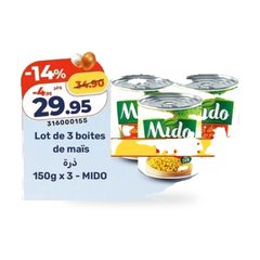 Lot de 3 boîtes de maïs doux – 150g x 3 – MIDO
