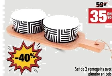 Ramequins avec planche en bois – Lot de 2