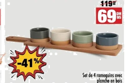 Ramequins avec planche en bois – Lot de 4