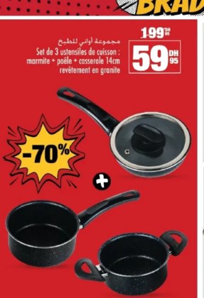 Lot de 3 ustensiles de cuisson (marmite + poêle + casserole) – Lot de 3