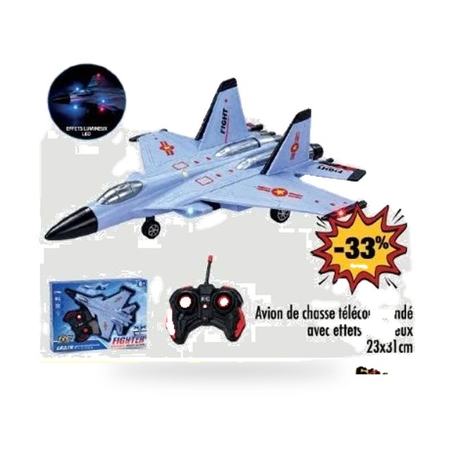 Avion de chasse télécommandé avec effets lumineux – 23x31cm