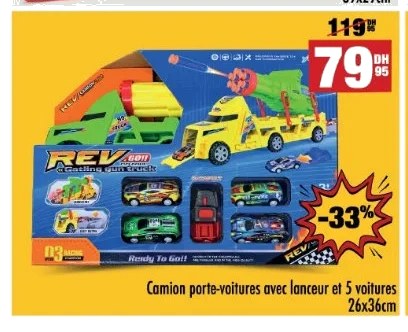 Camion porte-voitures avec lanceur et 5 voitures REV – 26x36cm