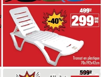 Transat en plastique 70x192x42 cm