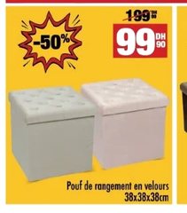 Pouf de rangement en velours – 38x38x38cm