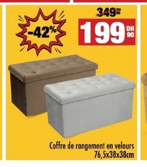 Coffre de rangement en velours – 76,5x38x38cm