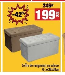 Coffre de rangement en velours – 76,5x38x38cm