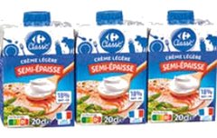 Crème légère semi épaisse UHT 18% MG Carrefour 20ci x 3