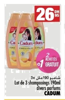 Shampoing Cadum divers parfums – Lot de 3 x 190 ml