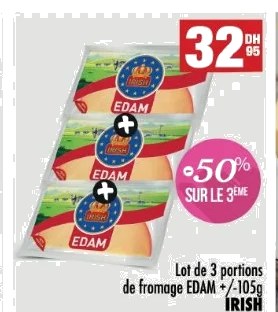 Fromage EDAM Irish – Lot de 3 x 105 g