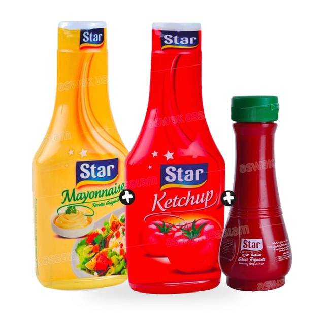 LOT MAYONNAISE 330G + KETCHUP 300G + SAUCE PIQUANTE 170G STAR