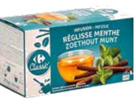 Infusions réglisse et menthe Carrefour 25 sachets