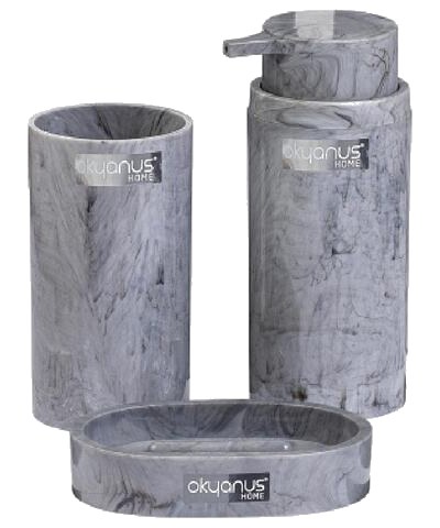 Set de Salle de Bain Rond Gris Marbre Okyanus 3 pièces