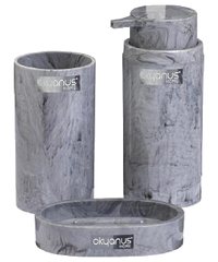 Set de Salle de Bain Rond Gris Marbre Okyanus 3 pièces