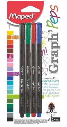 Stylos Feutres Liner Assortis 0,4 mm Maped 4 Unités