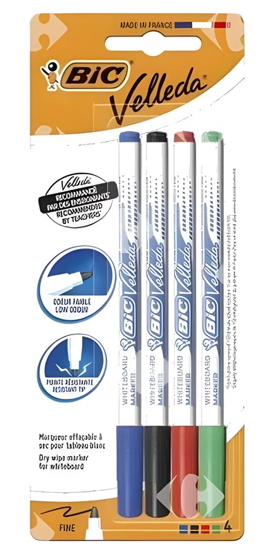 Feutre Effaçable à Sec 1721 Fin Couleurs Assorties BIC Vellada 4 pièces