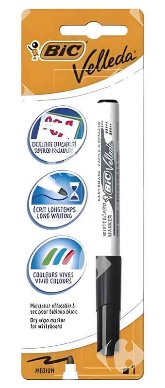Marqueur effaçable Pointe Medium Noir Velleda 1741 BIC 2 pièces
